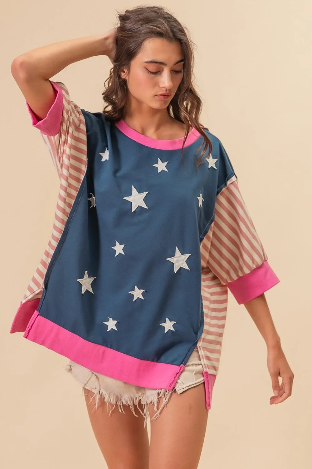 BiBi US Flag Theme Color Block Star Patch T-Shirt sold by Charming Charlie product image thumbnail 4