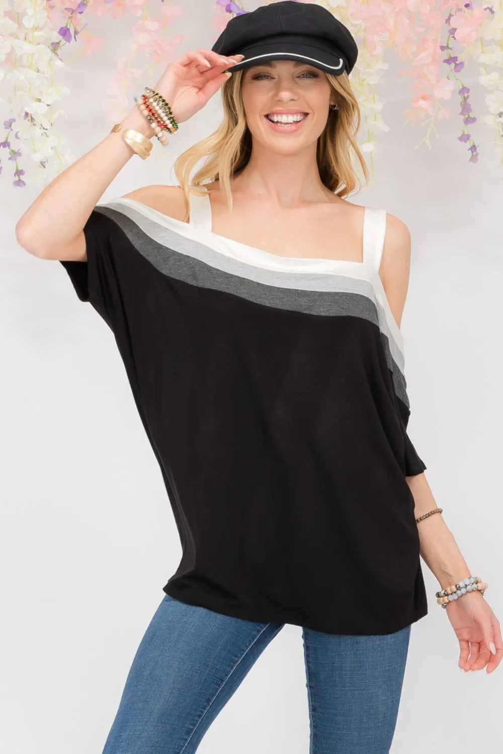 Celeste Full Size Striped Cold Shoulder Top sold by Charming Charlie