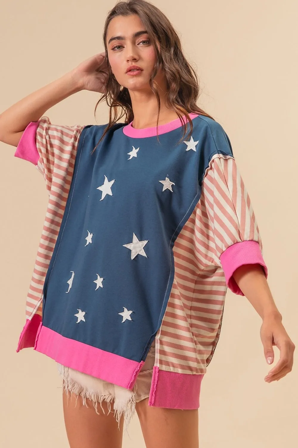BiBi US Flag Theme Color Block Star Patch T-Shirt sold by Charming Charlie