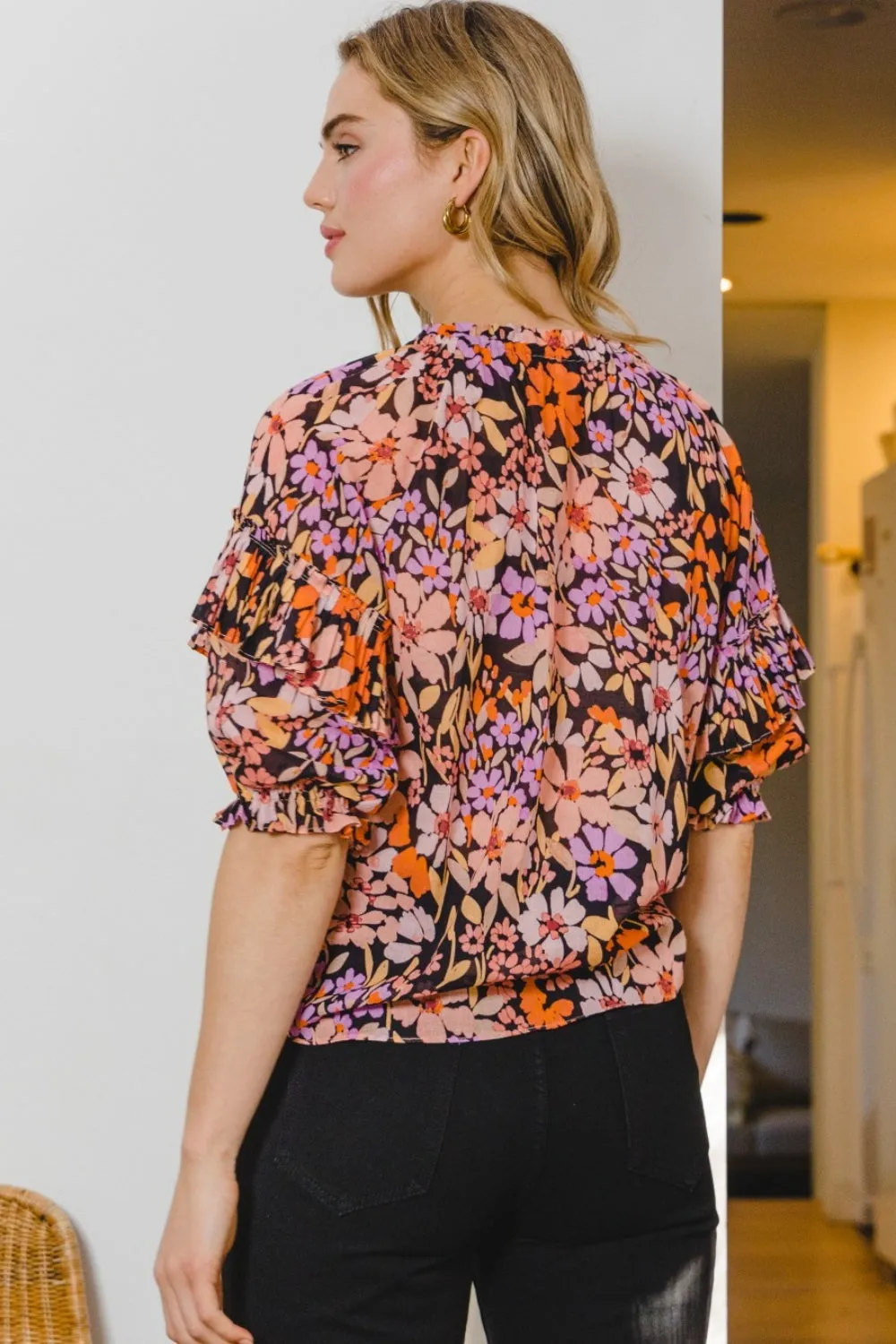 ODDI Full Size Floral Tie Neck Ruffled Blouse sold by Charming Charlie product image thumbnail 2
