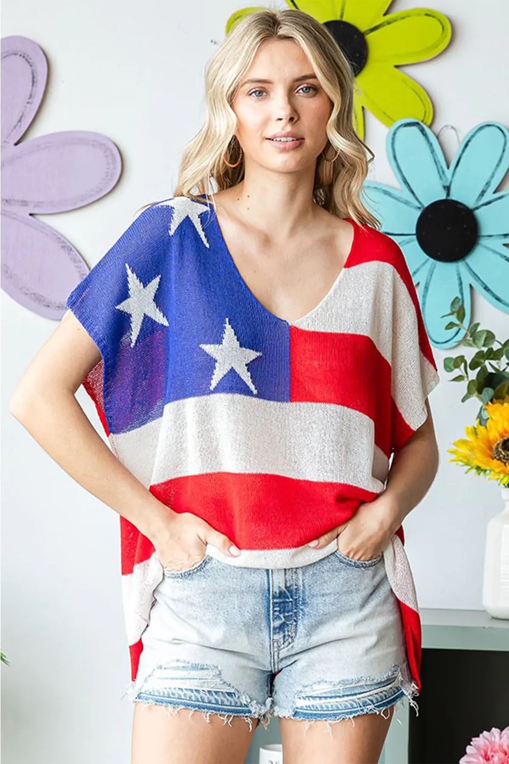 First Love Full Size USA Flag Drop Shoulder Knit Top sold by Charming Charlie product image thumbnail 2