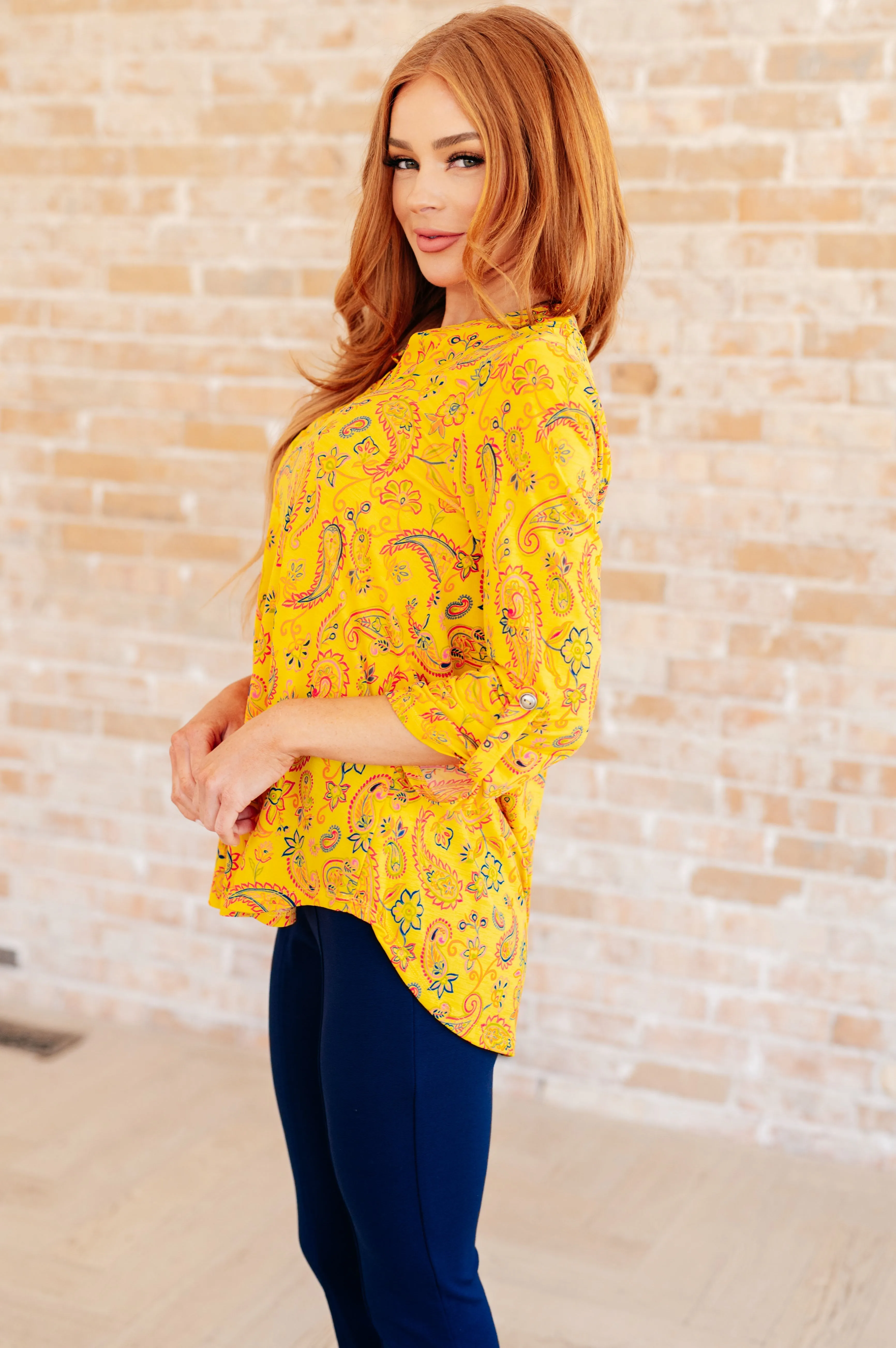 Lizzy Top in Yellow and Navy Paisley sold by Charming Charlie product image thumbnail 5