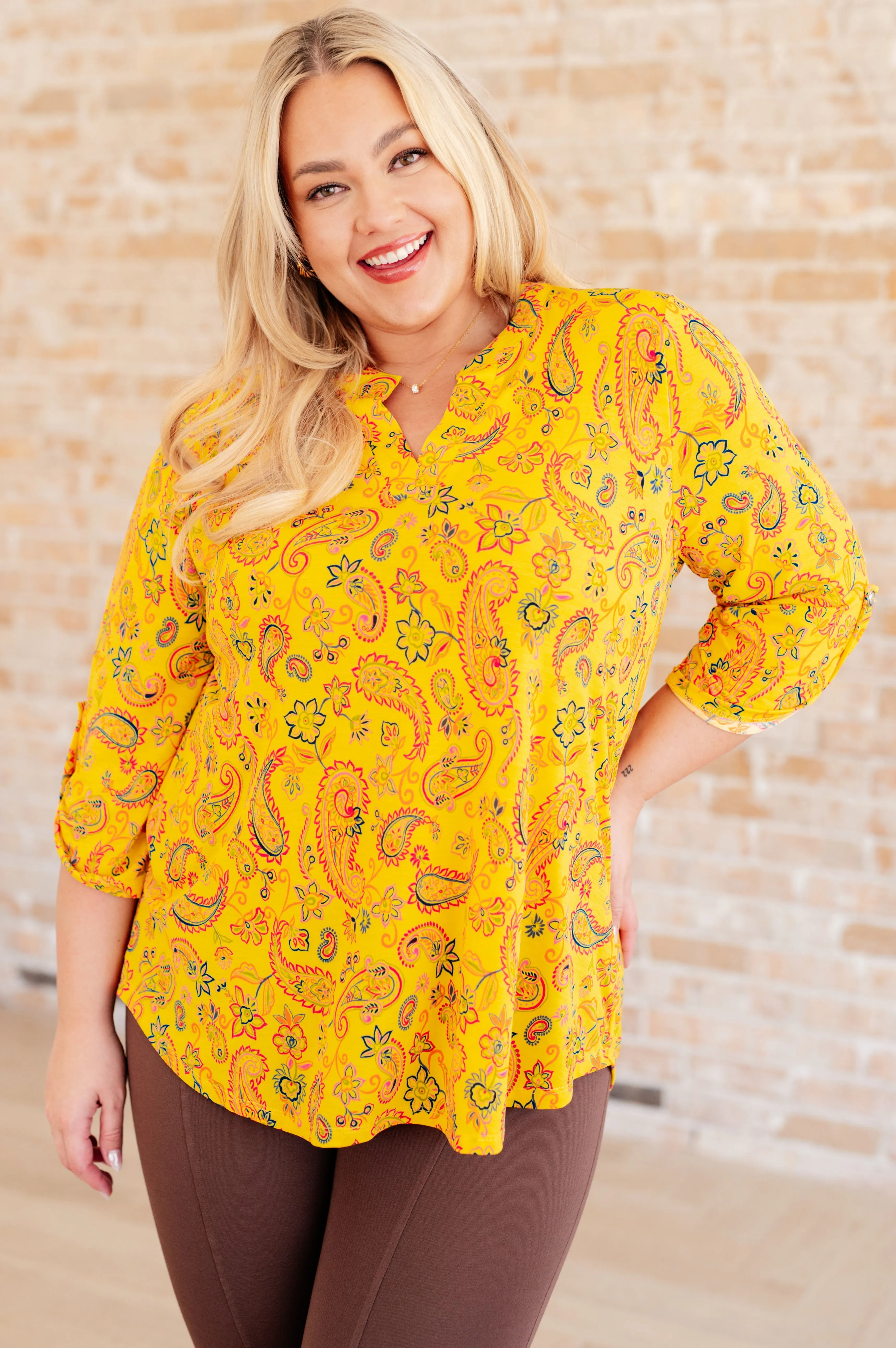 Lizzy Top in Yellow and Navy Paisley sold by Charming Charlie product image thumbnail 2