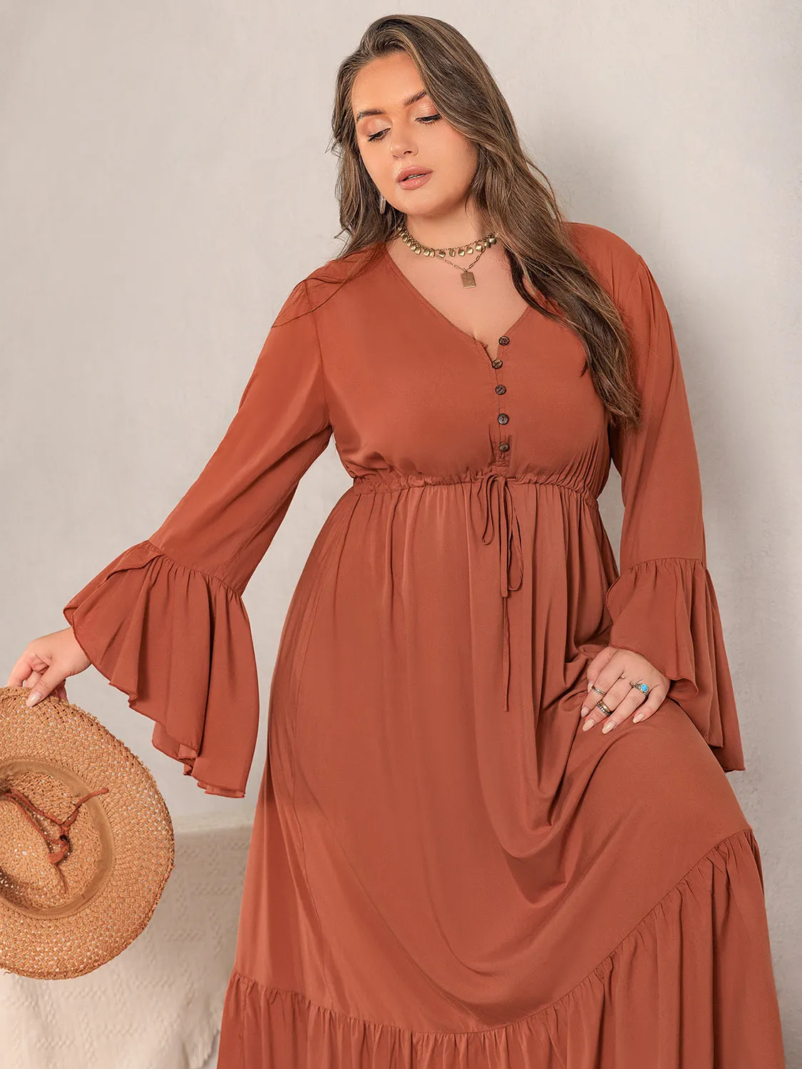 Plus Size V-Neck Flare Sleeve Maxi Dress sold by Charming Charlie product image thumbnail 4