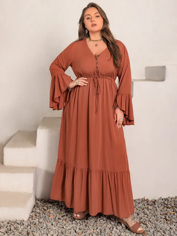 Plus Size V-Neck Flare Sleeve Maxi Dress sold by Charming Charlie