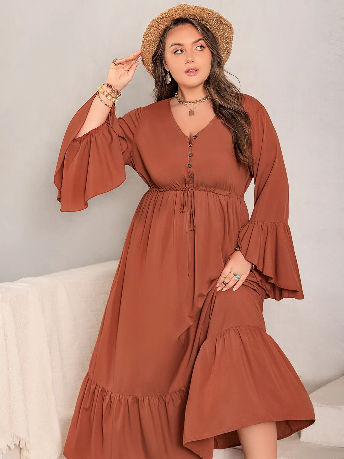 Plus Size V-Neck Flare Sleeve Maxi Dress sold by Charming Charlie product image thumbnail 5
