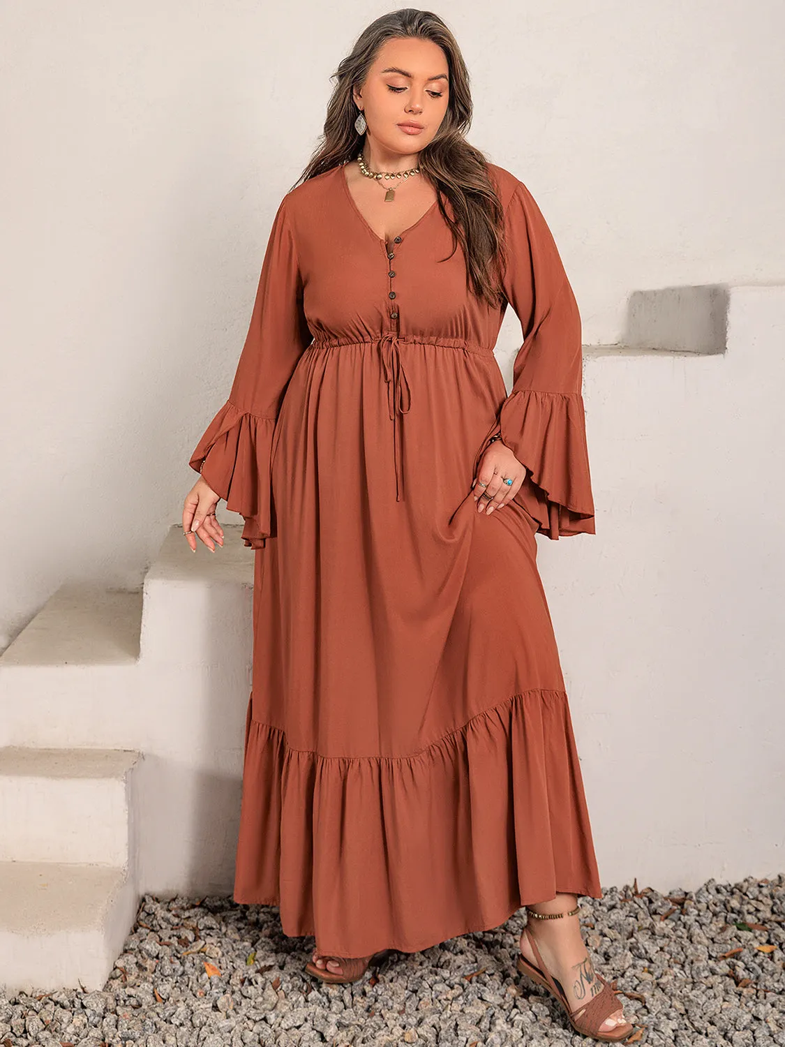 Plus Size V-Neck Flare Sleeve Maxi Dress sold by Charming Charlie product image thumbnail 3