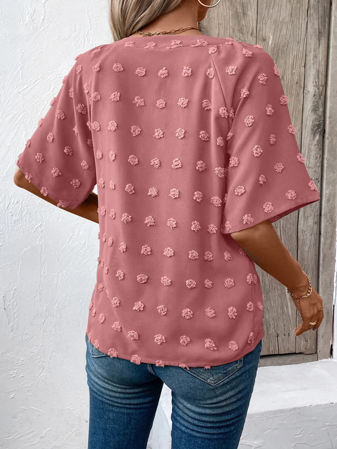 Swiss Dot Notched Half Sleeve Blouse sold by Charming Charlie product image thumbnail 2