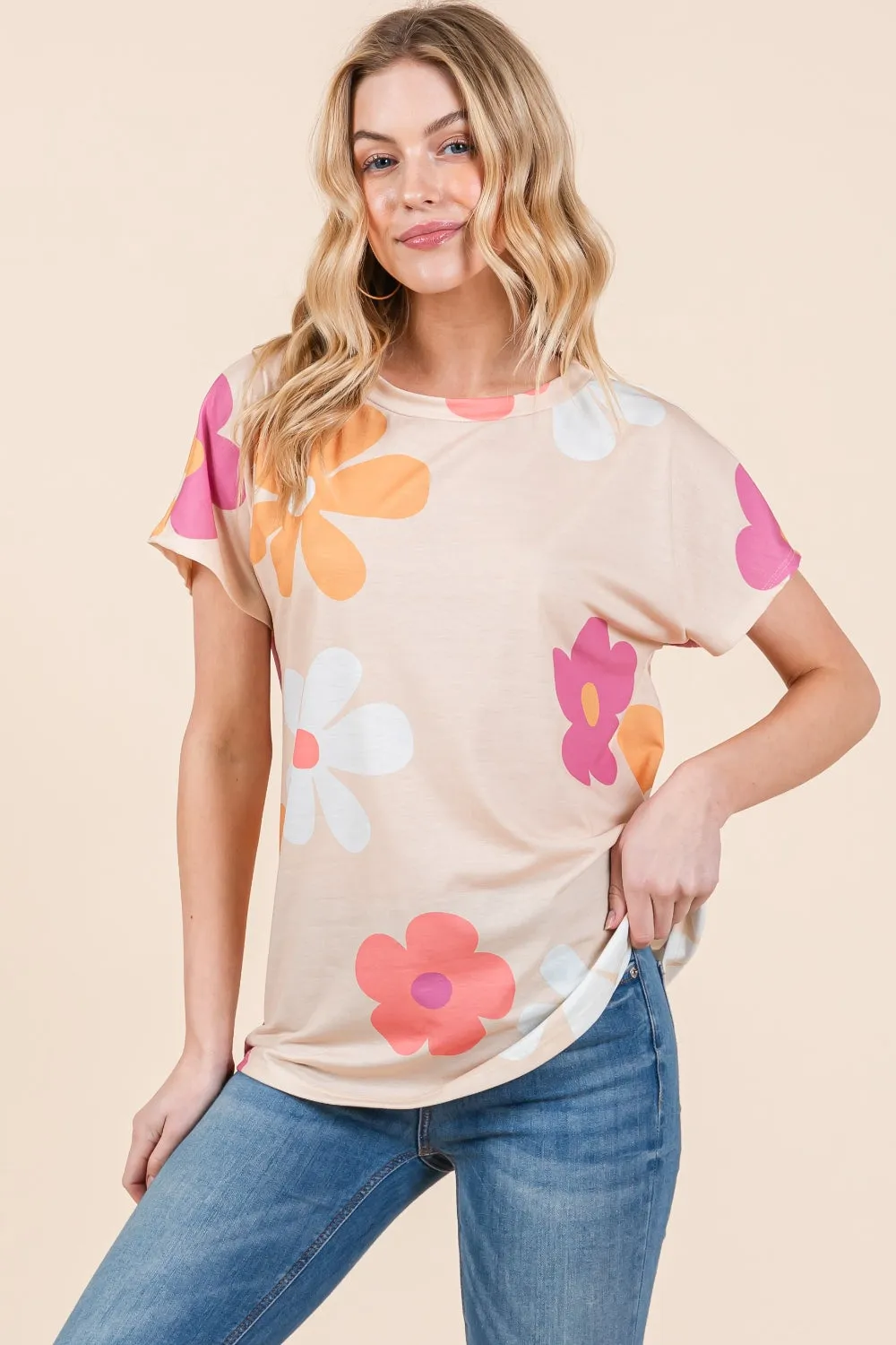 BOMBOM Floral Short Sleeve T-Shirt sold by Charming Charlie product image thumbnail 3