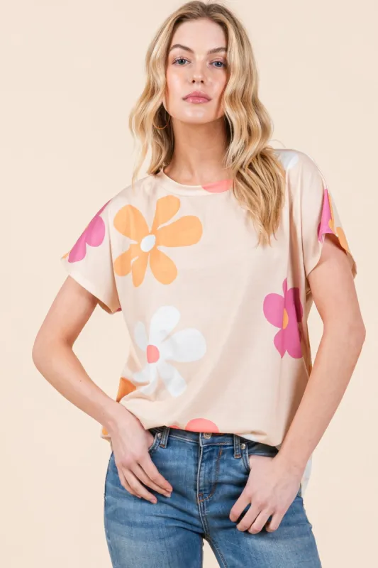 BOMBOM Floral Short Sleeve T-Shirt sold by Charming Charlie
