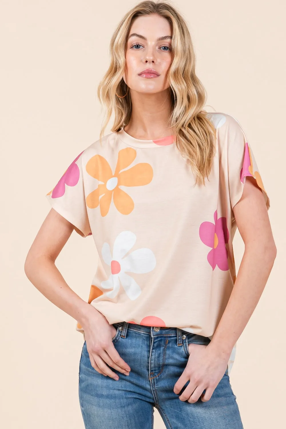 BOMBOM Floral Short Sleeve T-Shirt sold by Charming Charlie
