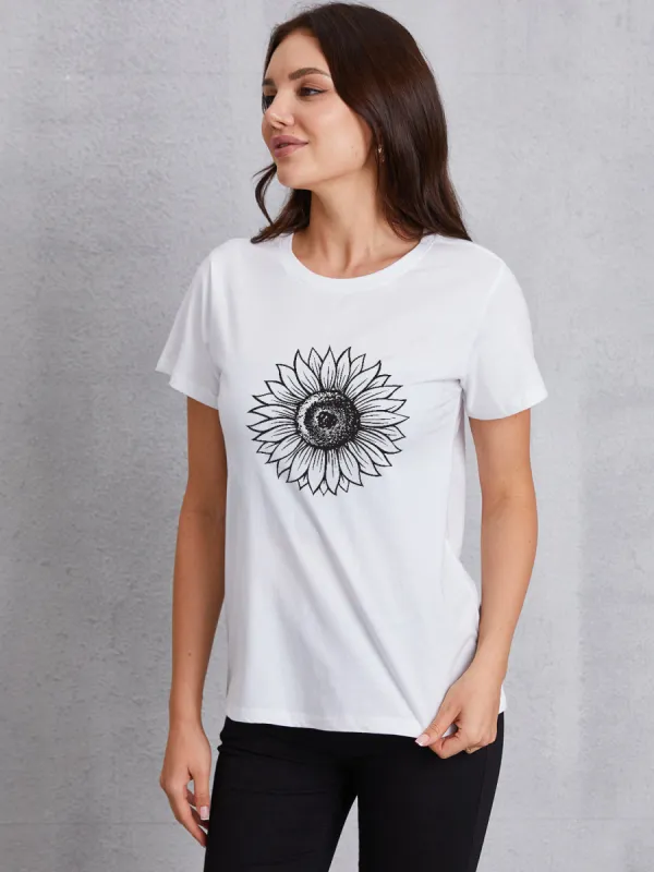 Flower Print Round Neck Short Sleeve T-Shirt sold by Charming Charlie