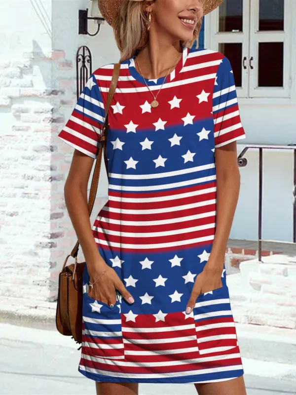 Pocketd US Flag Printed Short Sleeve Dress sold by Charming Charlie