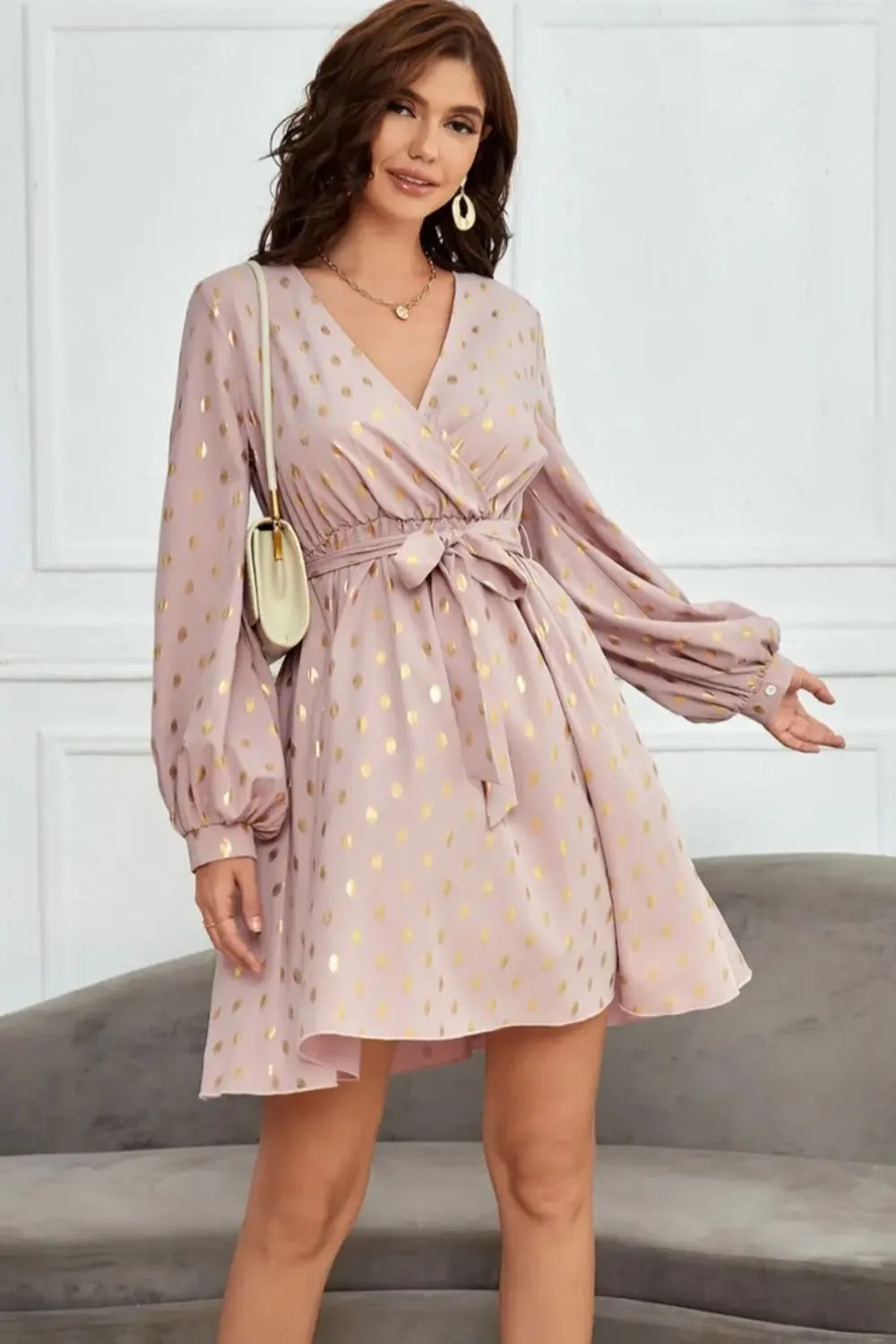 Tied Printed Surplice Long Sleeve Dress sold by Charming Charlie