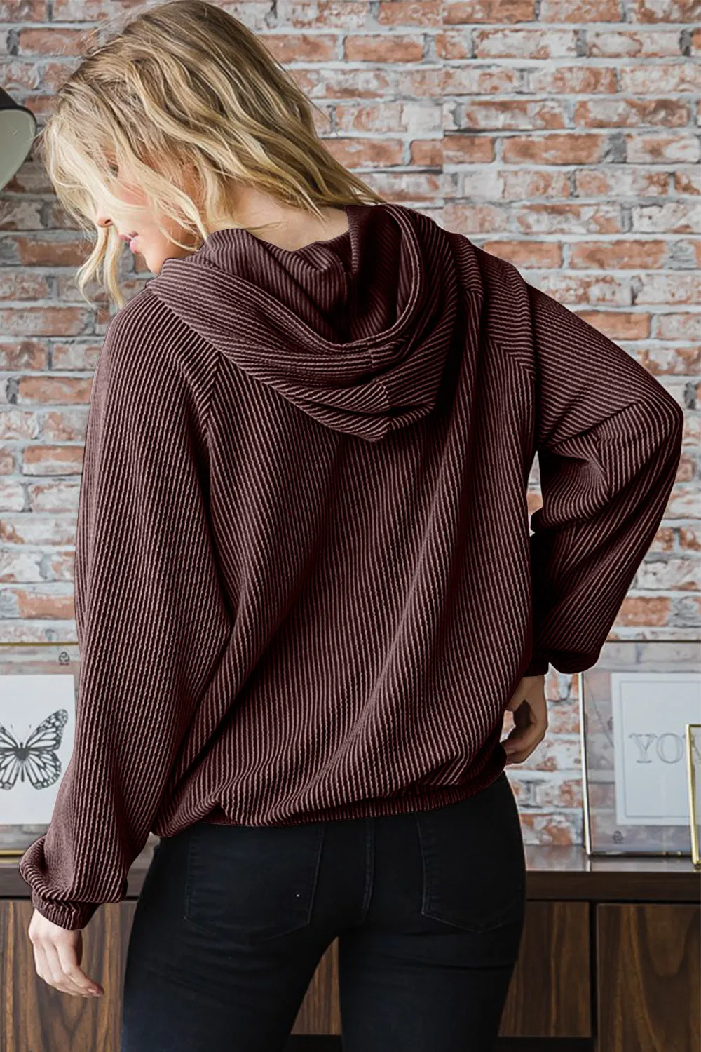 Heimish Ribbed Long Sleeve Hoodie with Kangaroo Pocket sold by Charming Charlie product image thumbnail 2