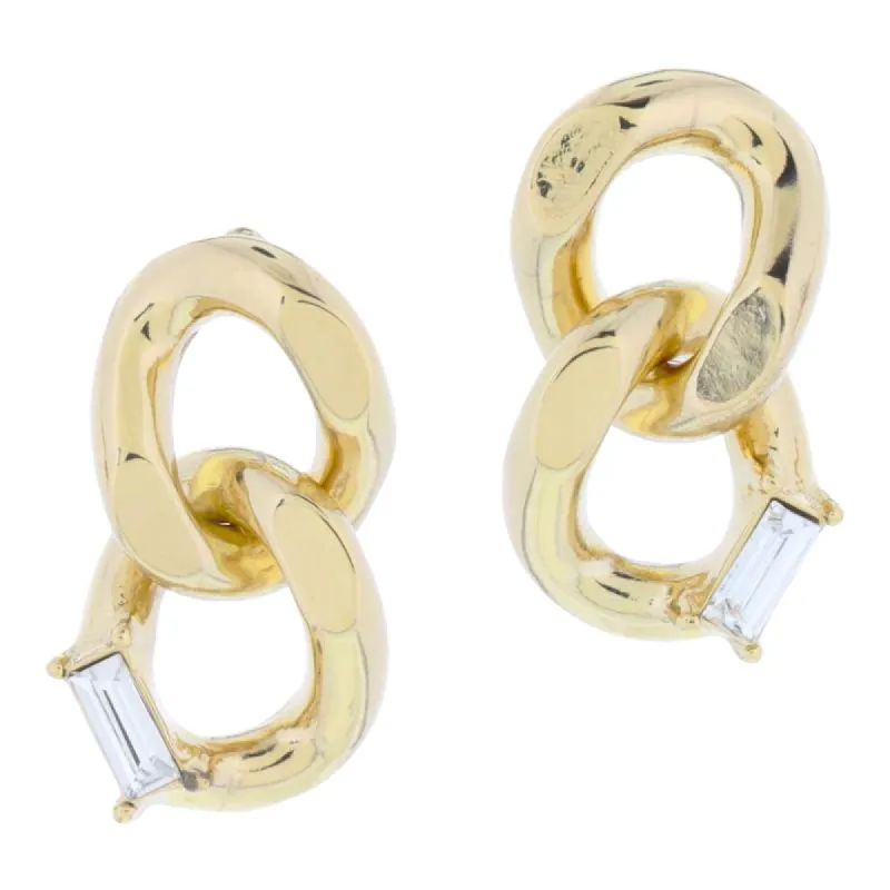18K Gold Plated Chunky Curb Chain Links with Baguette Crystal Accent Earrings, 1.25" Top to Bottom sold by Charming Charlie