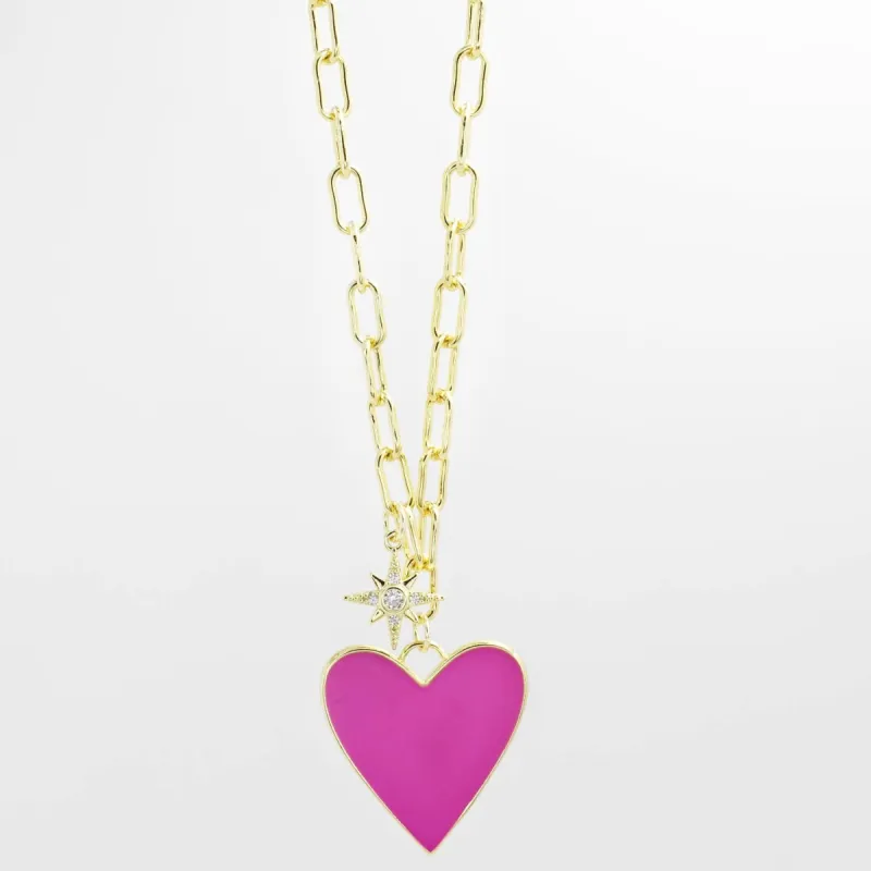 Enamel Heart/Star Necklace Hot Pink J5 sold by Charming Charlie