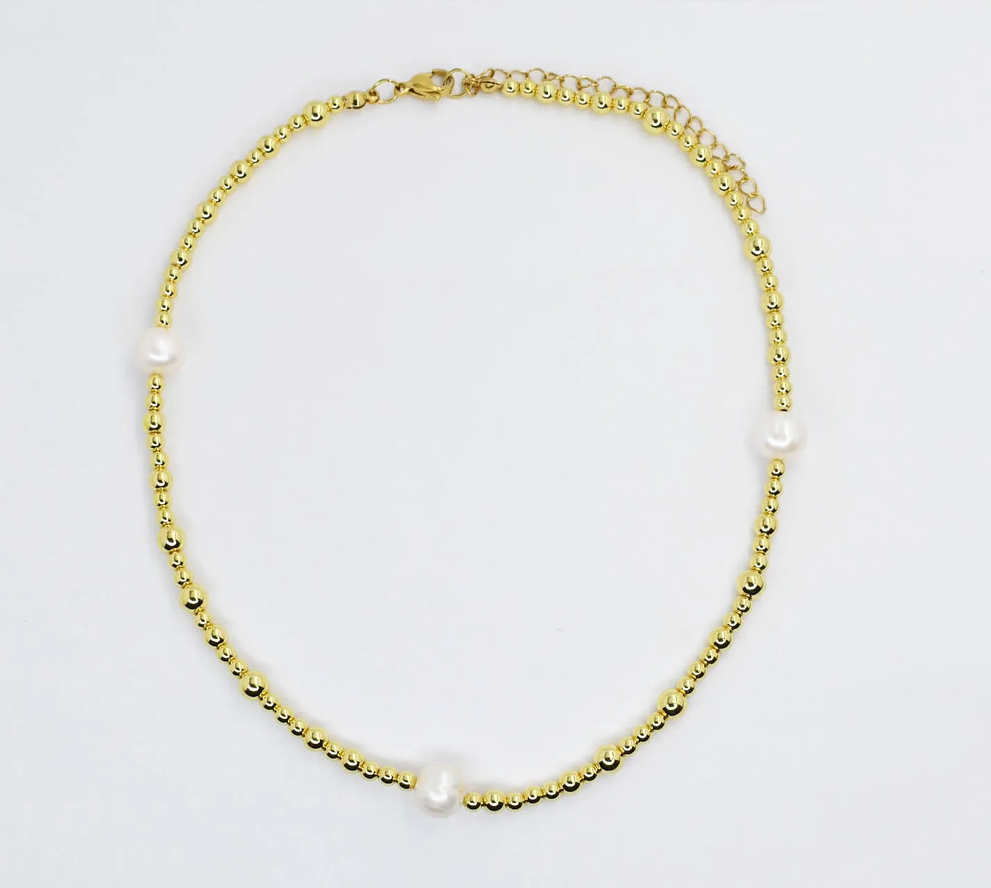 Gold Beaded Necklace With 3 Pearls sold by Charming Charlie product image thumbnail 2