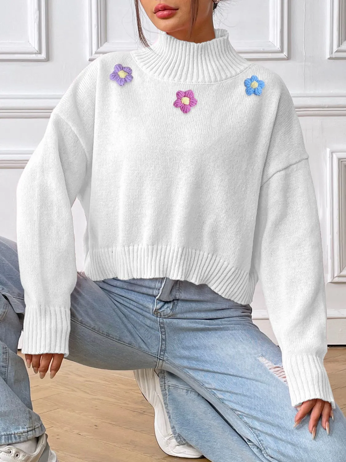 Flower Turtleneck Long Sleeve Sweater sold by Charming Charlie product image thumbnail 4