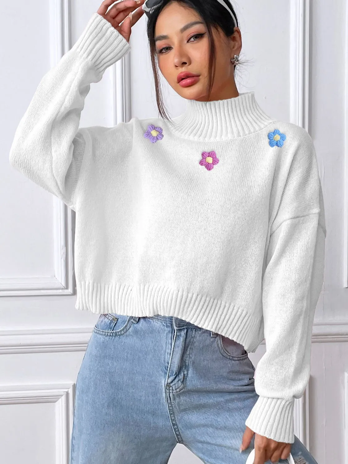 Flower Turtleneck Long Sleeve Sweater sold by Charming Charlie product image thumbnail 5