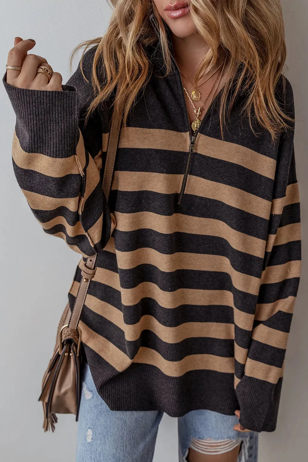 Striped Half Zip Long Sleeve Knit Top sold by Charming Charlie product image thumbnail 3
