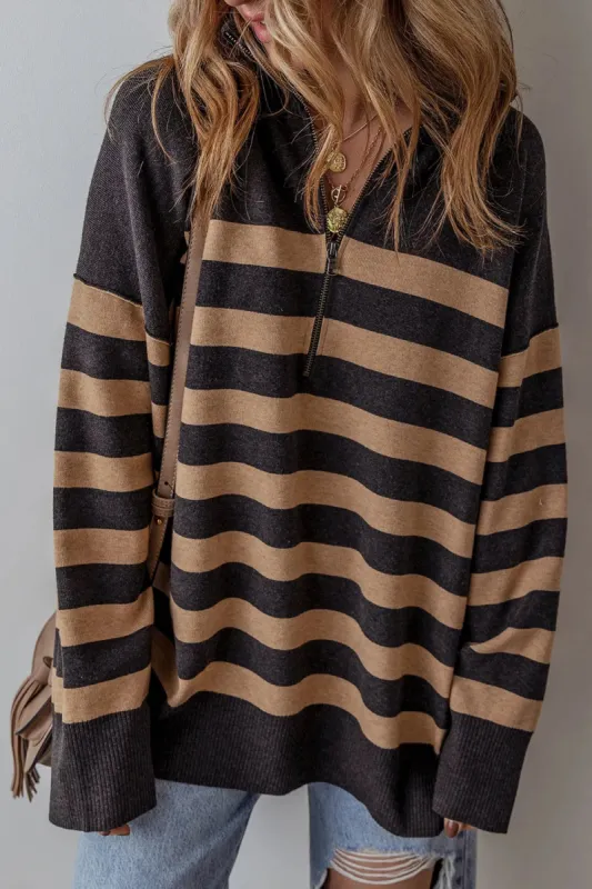 Striped Half Zip Long Sleeve Knit Top sold by Charming Charlie