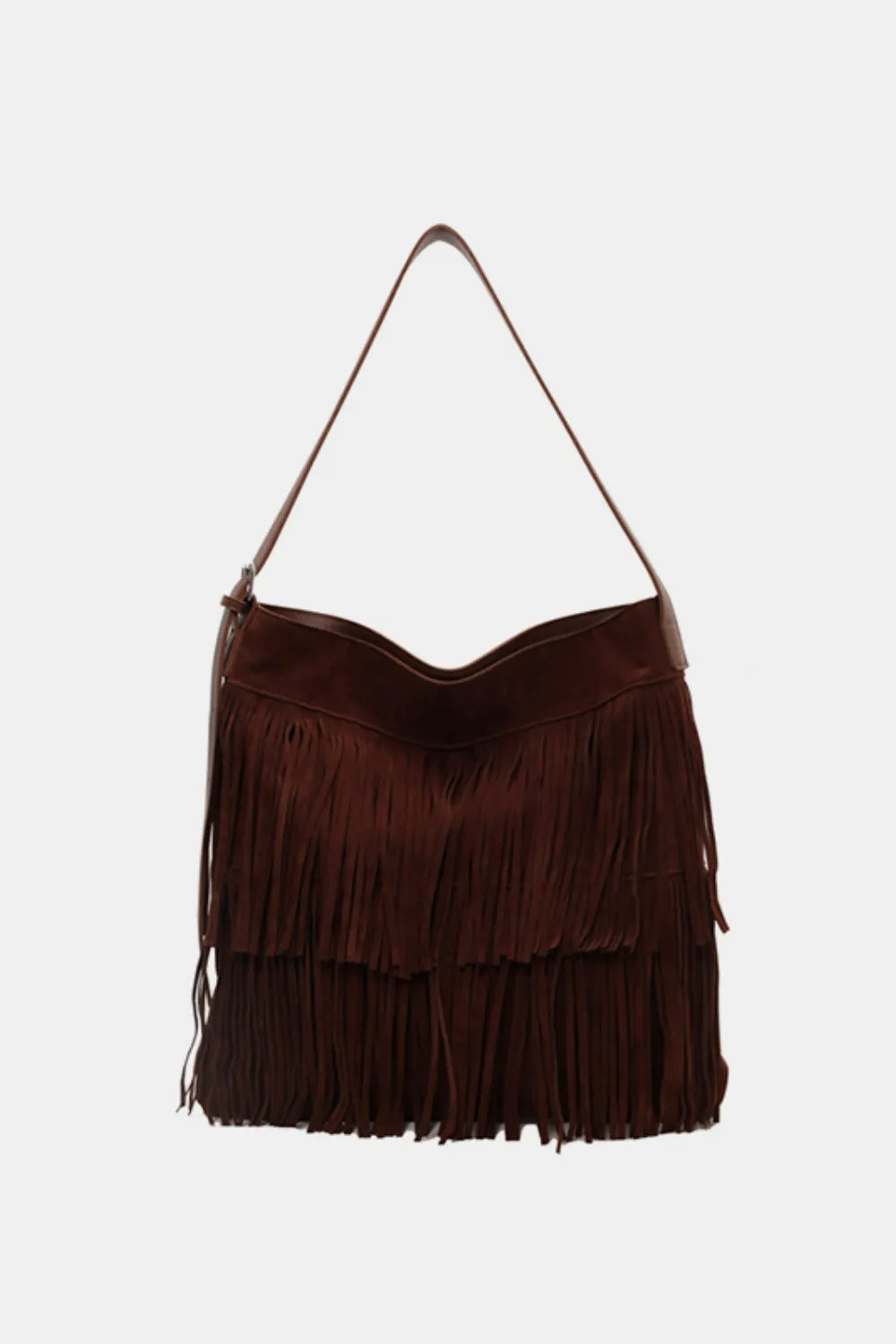 Suede Fringe Wide Strap Shoulder Bag sold by Charming Charlie