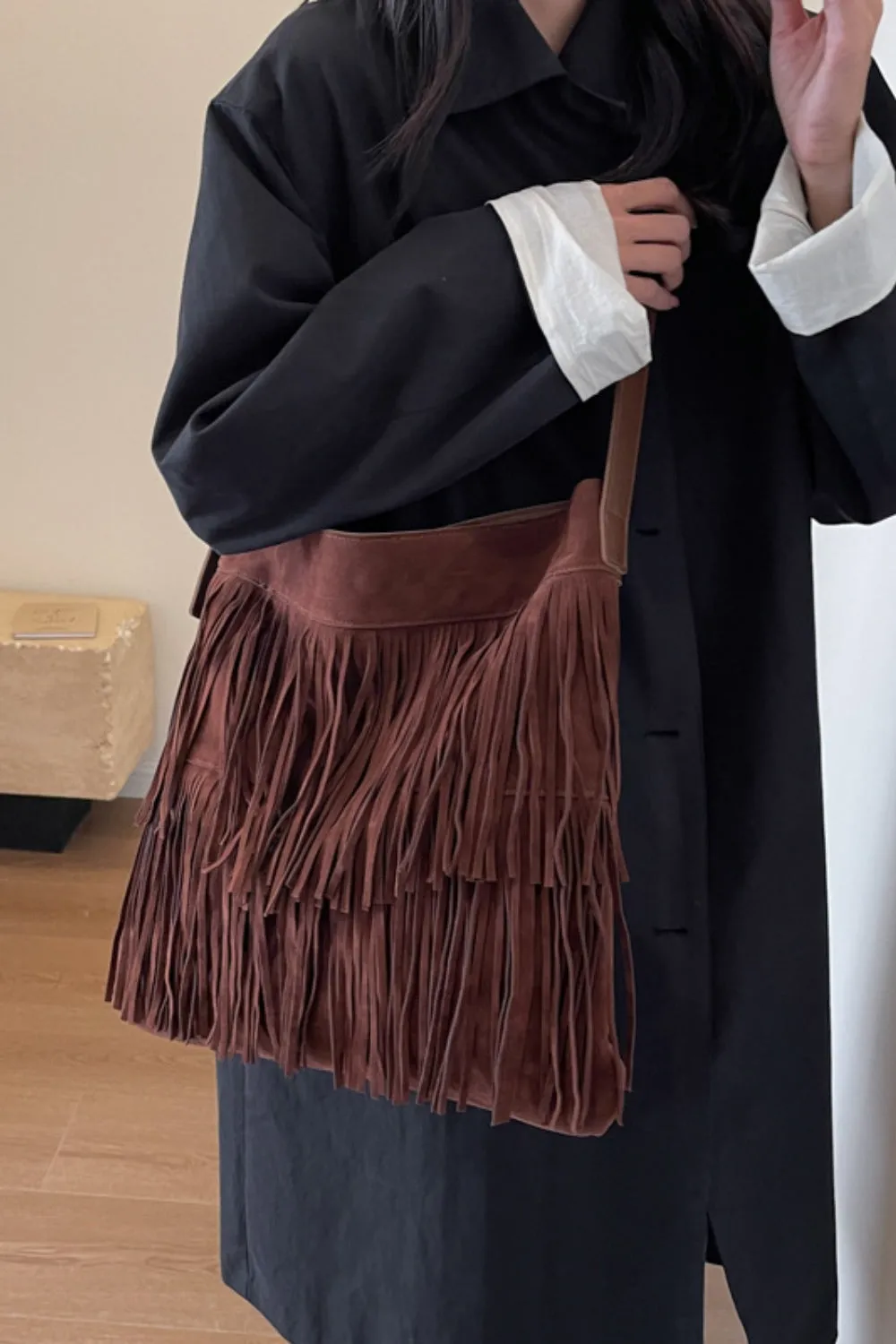 Suede Fringe Wide Strap Shoulder Bag sold by Charming Charlie product image thumbnail 5