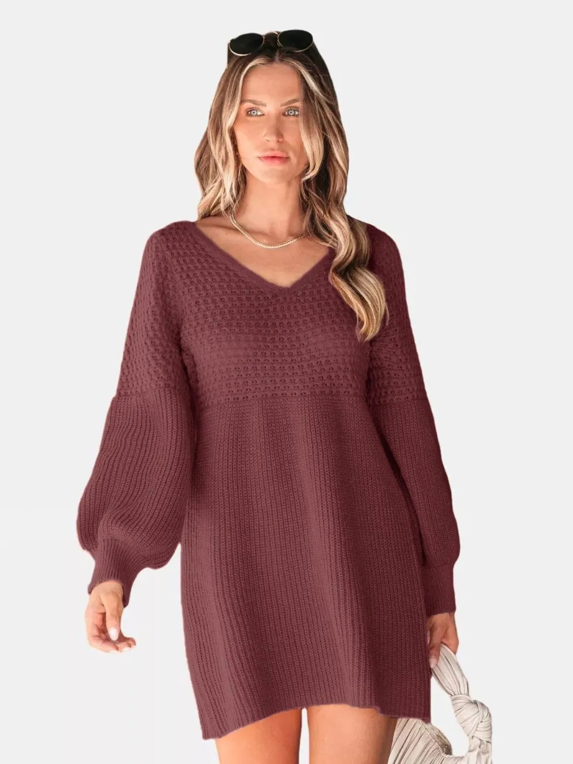 Perfee V-Neck Long Sleeve Sweater Dress sold by Charming Charlie product image thumbnail 4