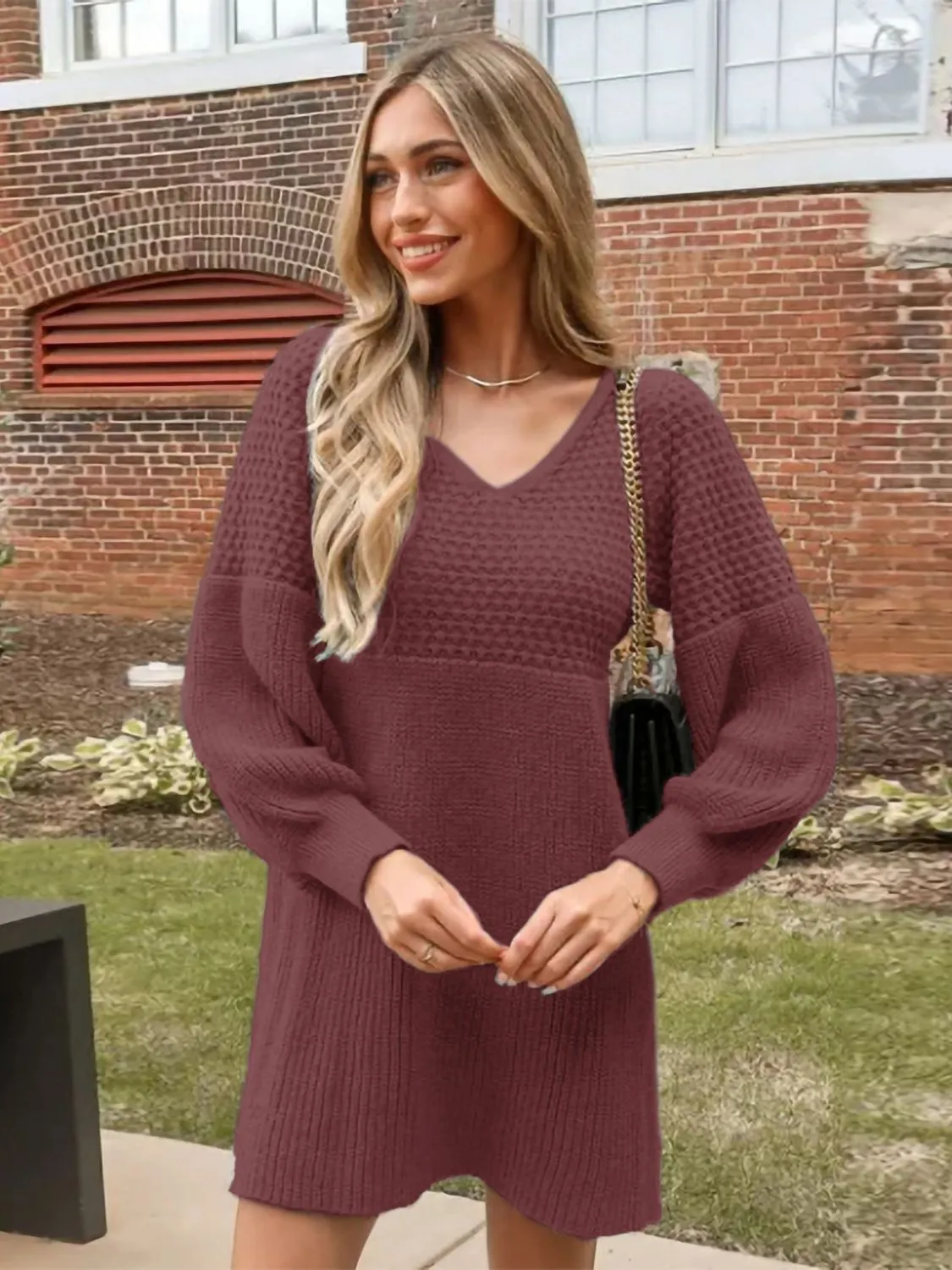 Perfee V-Neck Long Sleeve Sweater Dress sold by Charming Charlie product image thumbnail 5