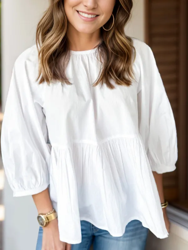 Bow Round Neck Three-Quarter Sleeve Blouse sold by Charming Charlie