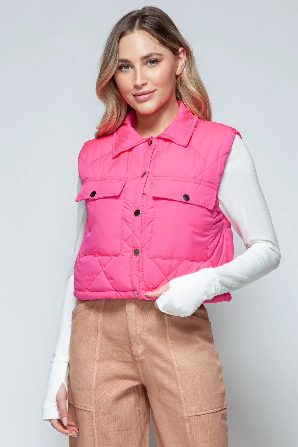 Snobbish Snap Down Quilted Crop Vest sold by Charming Charlie