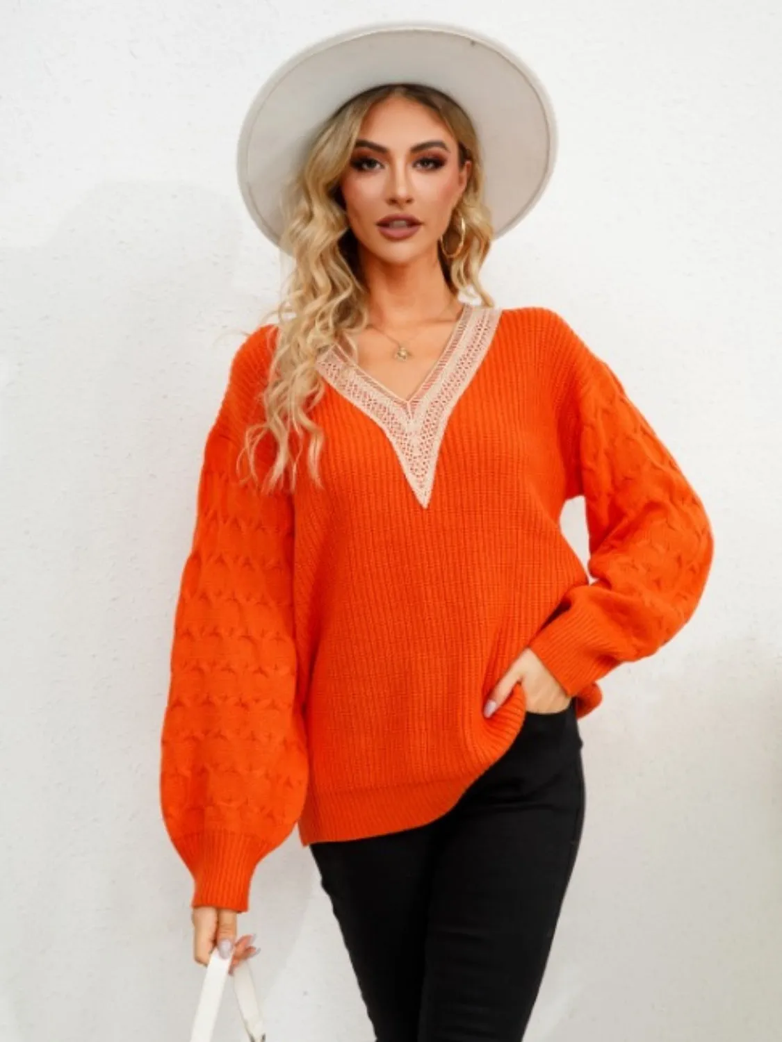 V-Neck Dropped Shoulder Long Sleeve Sweater sold by Charming Charlie product image thumbnail 3
