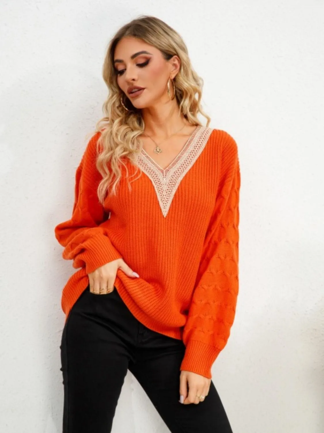V-Neck Dropped Shoulder Long Sleeve Sweater sold by Charming Charlie product image thumbnail 5