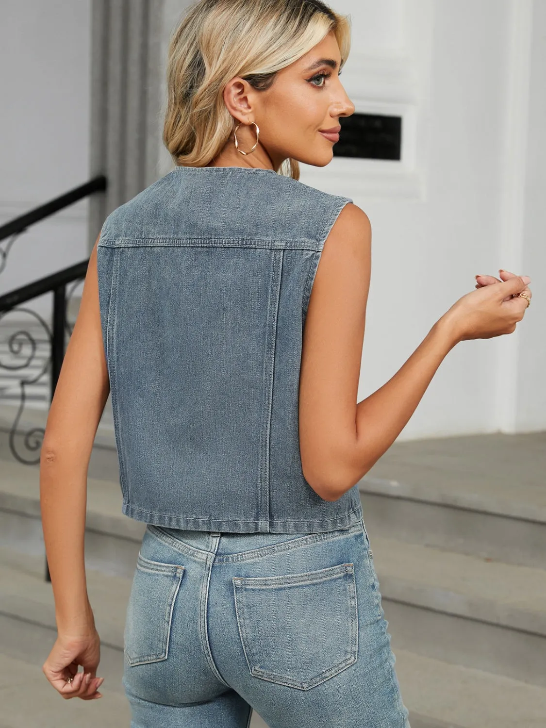 V-Neck Button Down Denim Vest sold by Charming Charlie product image thumbnail 2