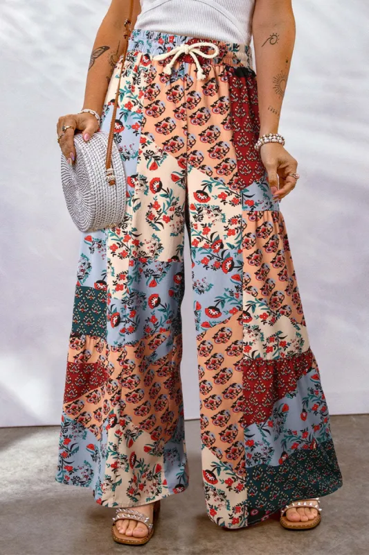 Full Size Drawstring Printed Wide Leg Pants sold by Charming Charlie