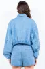 American Bazi Drawstring Waist Crop Denim Jacket sold by Charming Charlie