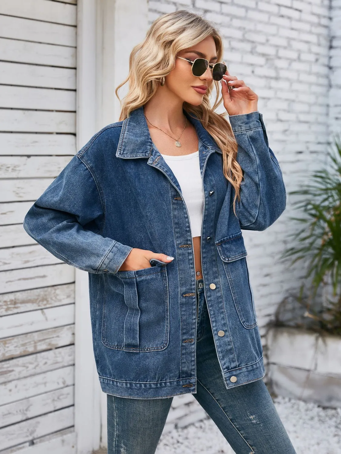 Button Up Long Sleeve Denim Jacket sold by Charming Charlie product image thumbnail 3