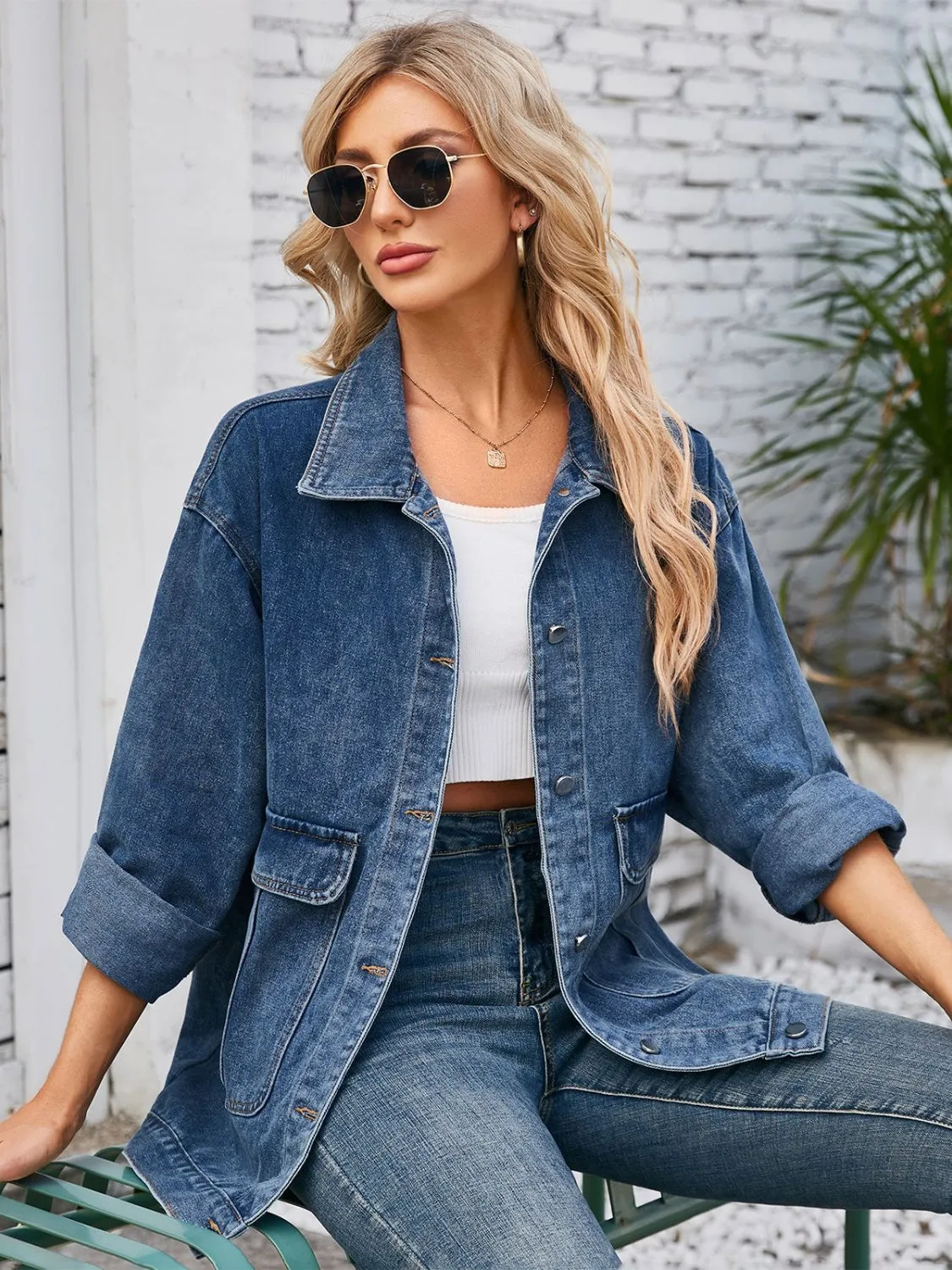 Button Up Long Sleeve Denim Jacket sold by Charming Charlie product image thumbnail 4