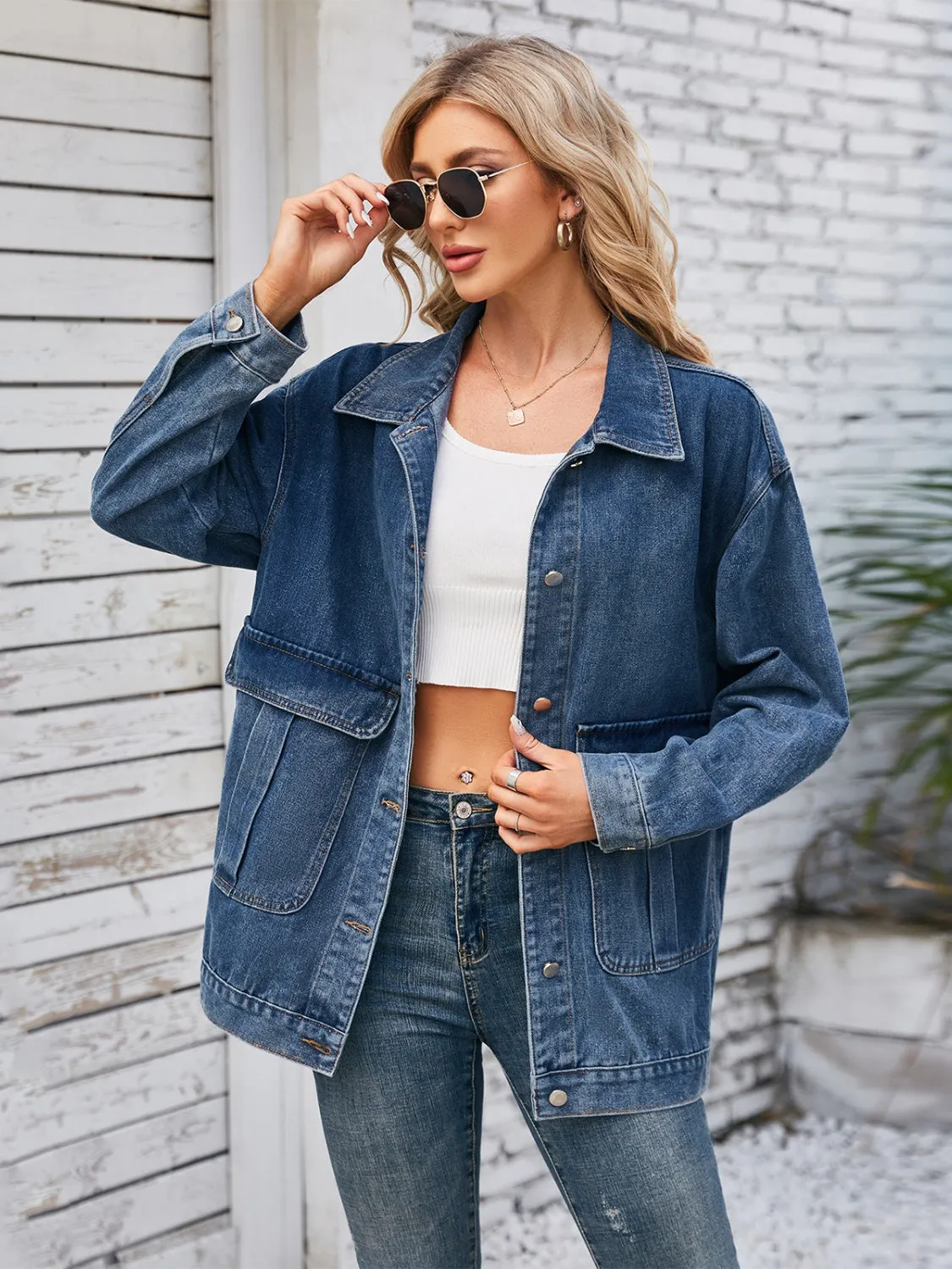 Button Up Long Sleeve Denim Jacket sold by Charming Charlie