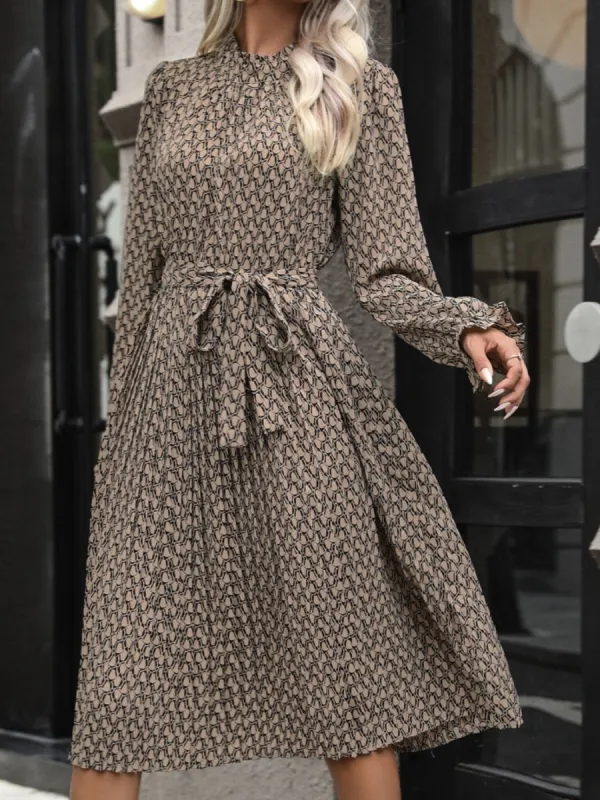 Perfee Printed Mock Neck Flounce Sleeve Dress sold by Charming Charlie