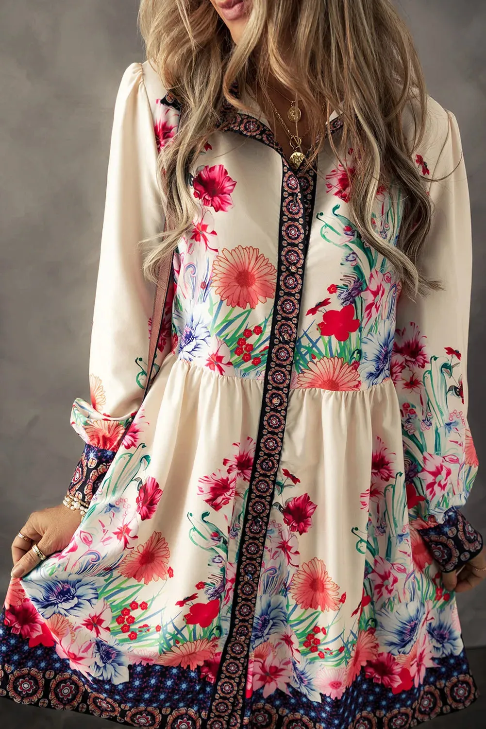 Flower Button Down Lantern Sleeve Dress sold by Charming Charlie