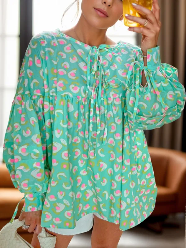 Tied Printed Long Sleeve Blouse sold by Charming Charlie