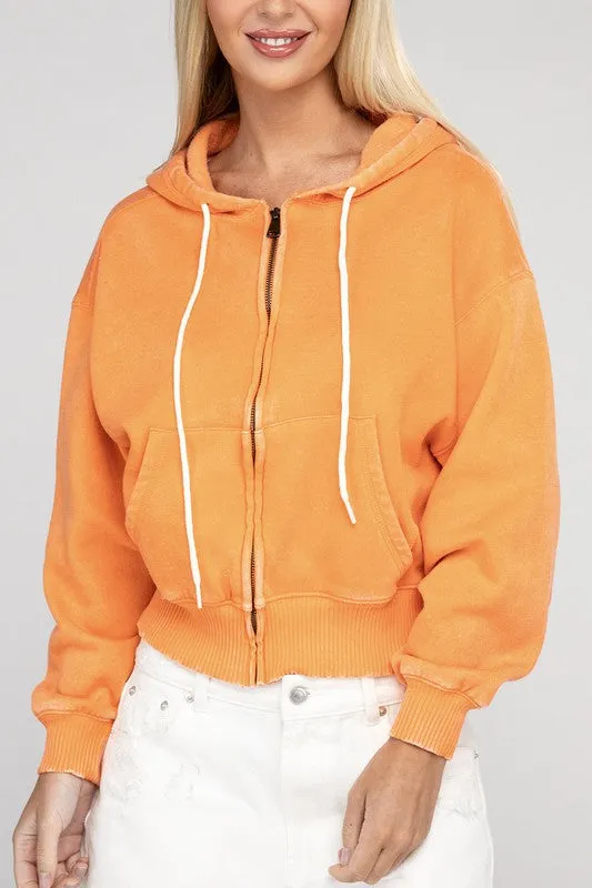 Acid Wash Fleece Cropped Zip-Up Hoodie sold by Charming Charlie product image thumbnail 3