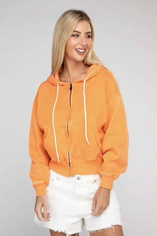 Acid Wash Fleece Cropped Zip-Up Hoodie sold by Charming Charlie product image thumbnail 2