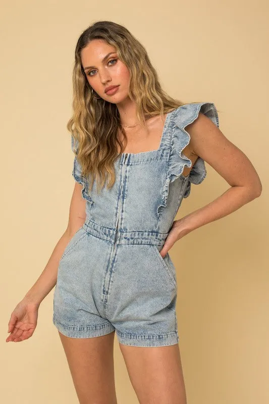 Ruffle Denim Romper sold by Charming Charlie product image thumbnail 2