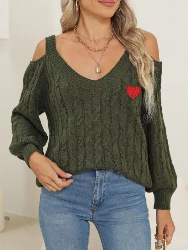 Cable-Knit Heart V-Neck Sweater sold by Charming Charlie