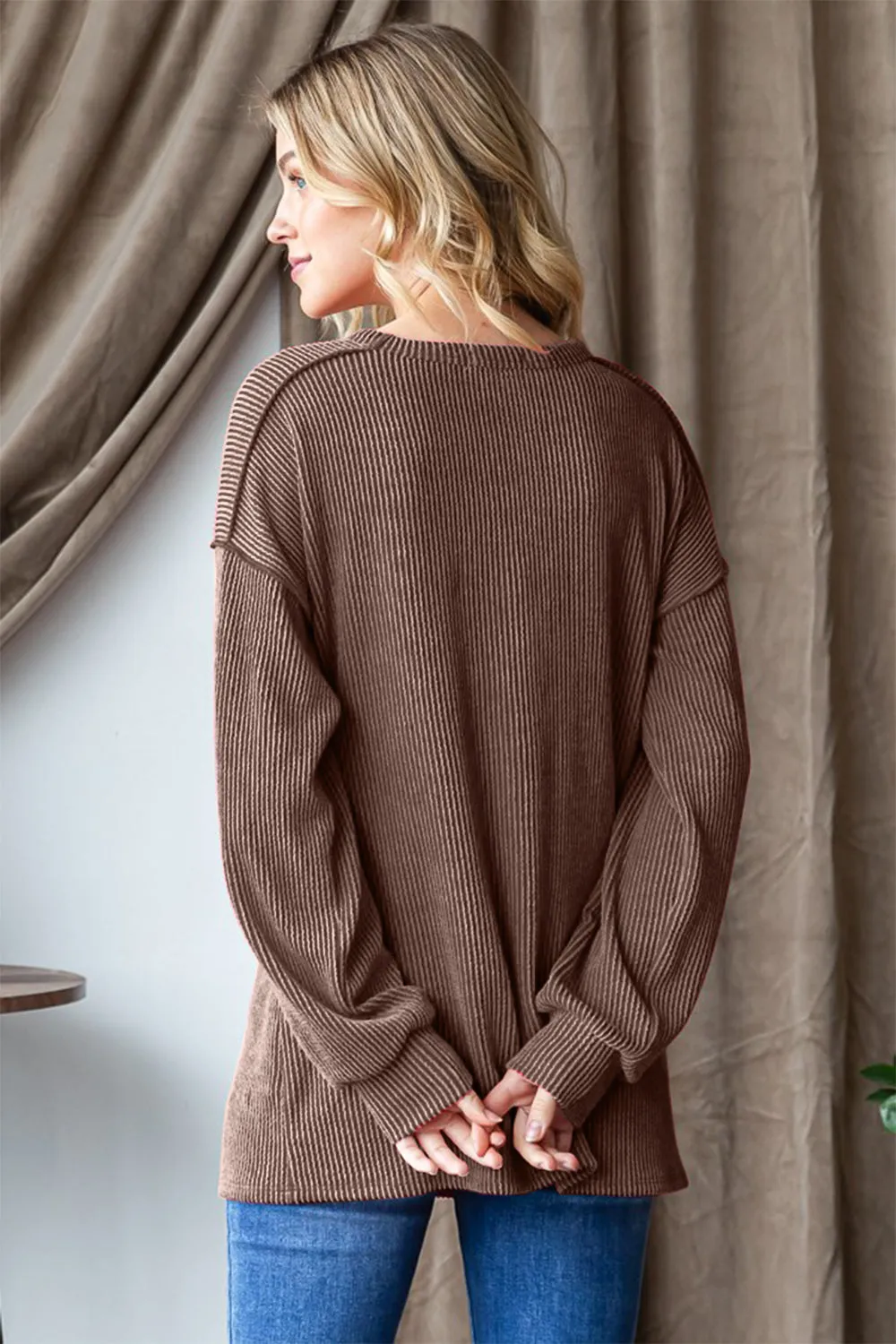 Heimish Ribbed Exposed Seam Long Sleeve T-Shirt sold by Charming Charlie product image thumbnail 2