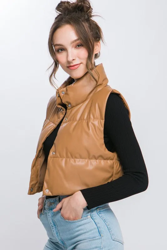 PU Faux Leather puffer West With Snap Button sold by Charming Charlie product image thumbnail 3