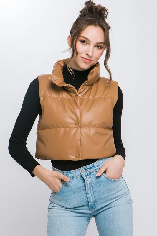 PU Faux Leather puffer West With Snap Button sold by Charming Charlie product image thumbnail 5